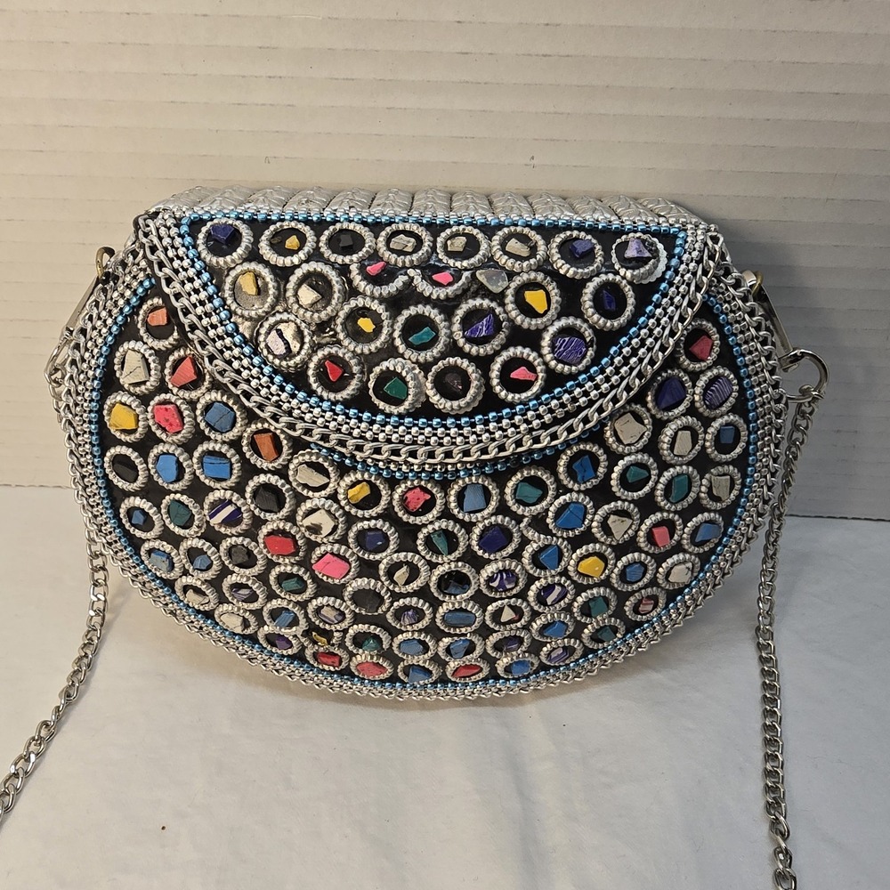 RAMLA Handmade Beaded Crossbody Clutch Evening Bag Colorful Unique